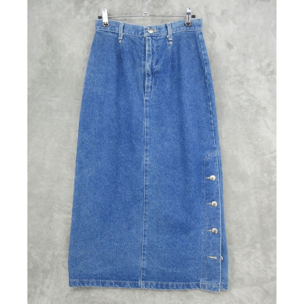 Vintage Roughrider Skirt Womens 4 Denim Western Concho Buttons Maxi Southwestern